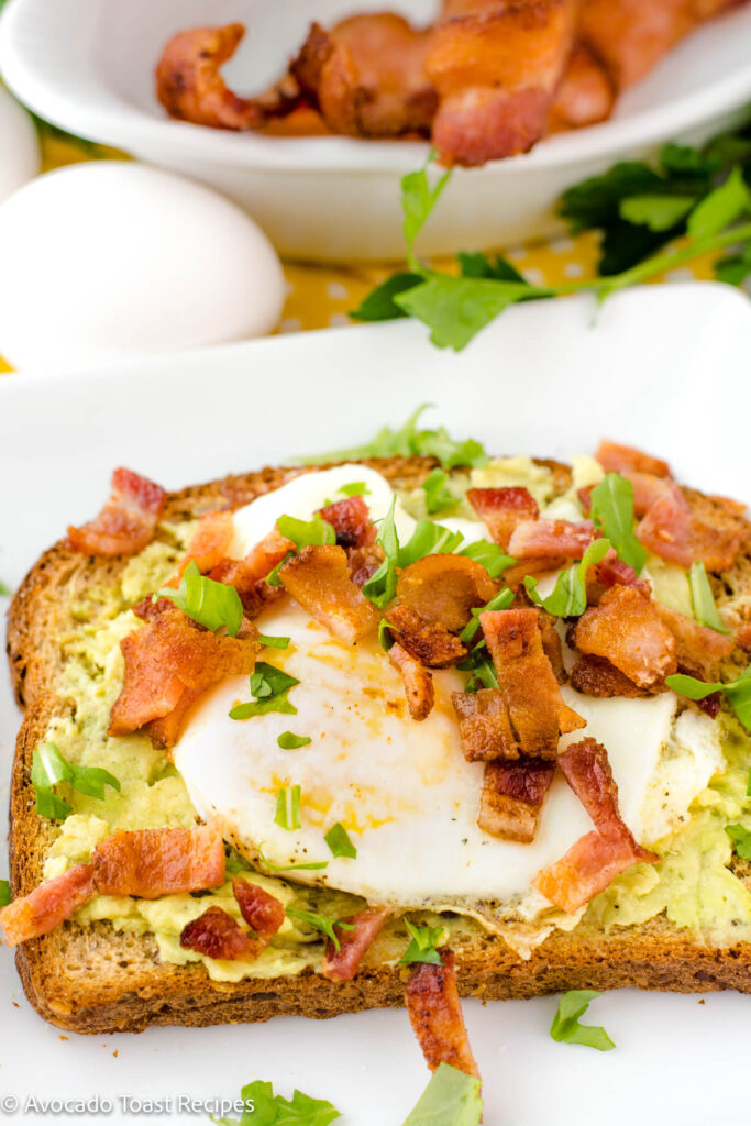 Avocado toast with bacon and egg